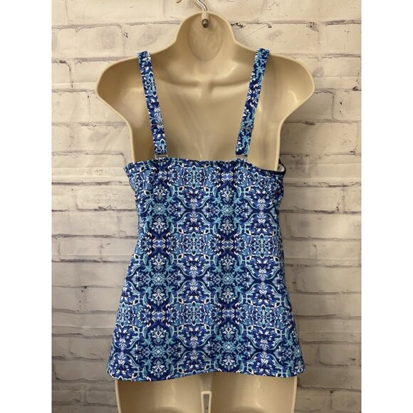 Lands End Tankini Swimsuit Top Size 10 Blue White Floral Stay Put Lined Modest - Picture 3 of 11